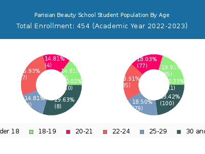 Parisian Beauty School 2023 Student Population Age Diversity Pie chart