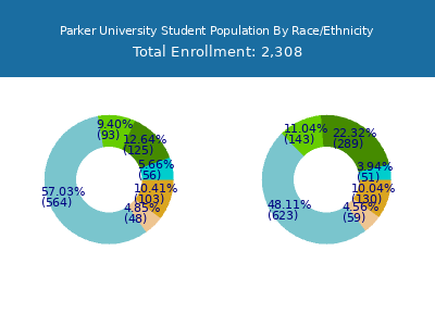 Parker University 2025 Student Population by Gender and Race chart