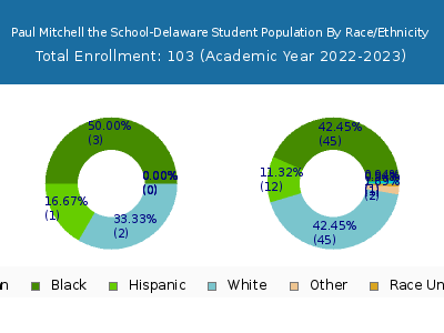Paul Mitchell the School-Delaware 2023 Student Population by Gender and Race chart