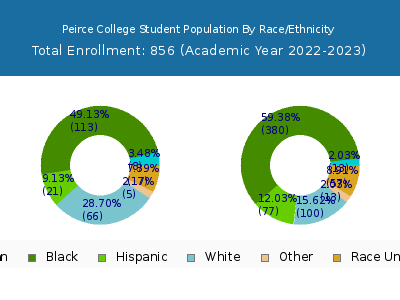 Peirce College 2023 Student Population by Gender and Race chart