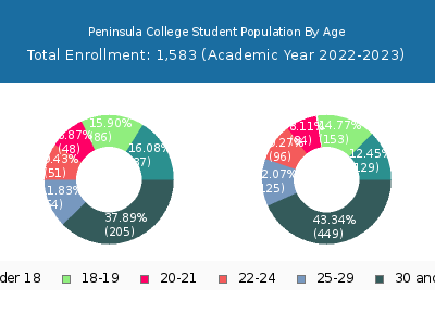 Peninsula College 2023 Student Population Age Diversity Pie chart