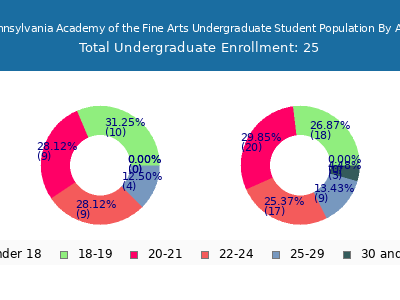 Pennsylvania Academy of the Fine Arts 2024 Undergraduate Enrollment Age Diversity Pie chart
