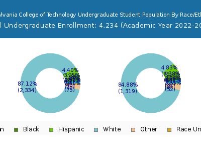 Pennsylvania College of Technology 2023 Undergraduate Enrollment by Gender and Race chart