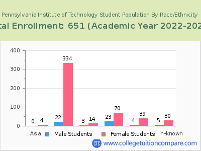 Pennsylvania Institute of Technology 2023 Student Population by Gender and Race chart