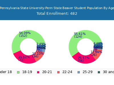 Pennsylvania State University-Penn State Beaver 2024 Student Population Age Diversity Pie chart