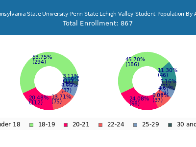 Pennsylvania State University-Penn State Lehigh Valley 2024 Student Population Age Diversity Pie chart