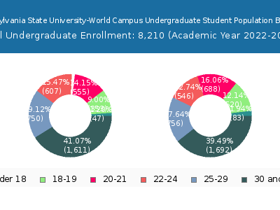 Pennsylvania State University-World Campus 2023 Undergraduate Enrollment Age Diversity Pie chart