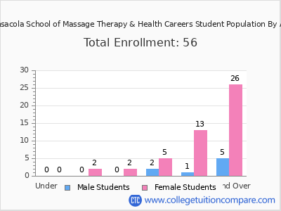 Pensacola School of Massage Therapy & Health Careers 2024 Student Population by Age chart