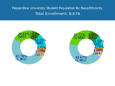 Pepperdine University 2025 Student Population by Gender and Race chart