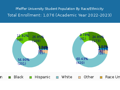 Pfeiffer University 2023 Student Population by Gender and Race chart