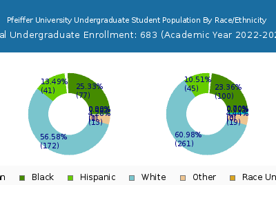 Pfeiffer University 2023 Undergraduate Enrollment by Gender and Race chart