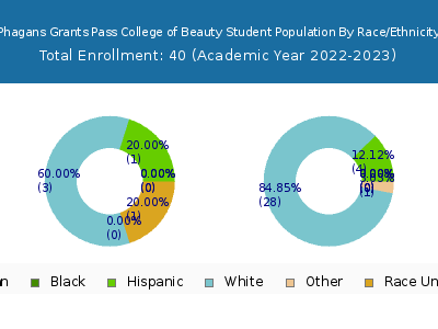 Phagans Grants Pass College of Beauty 2023 Student Population by Gender and Race chart