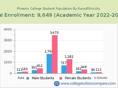 Phoenix College 2023 Student Population by Gender and Race chart
