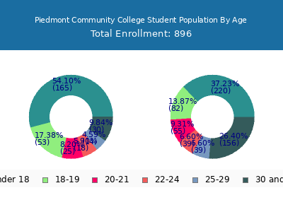 Piedmont Community College 2025 Student Population Age Diversity Pie chart