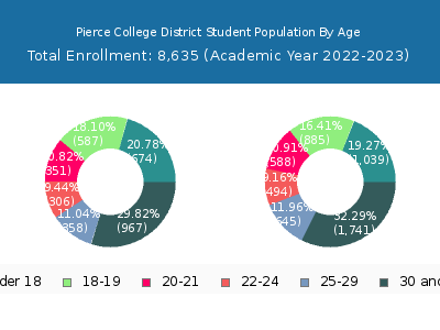 Pierce College District 2023 Student Population Age Diversity Pie chart
