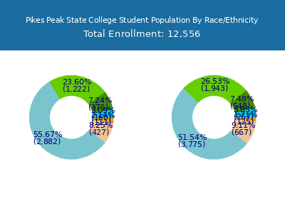 Pikes Peak State College 2025 Student Population by Gender and Race chart