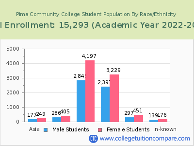 Pima Community College 2023 Student Population by Gender and Race chart