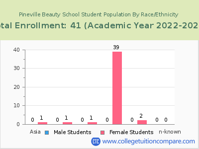 Pineville Beauty School 2023 Student Population by Gender and Race chart