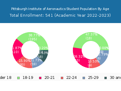 Pittsburgh Institute of Aeronautics 2023 Student Population Age Diversity Pie chart