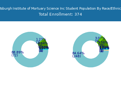 Pittsburgh Institute of Mortuary Science Inc 2025 Student Population by Gender and Race chart