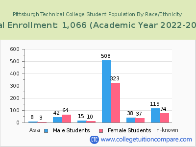 Pittsburgh Technical College 2023 Student Population by Gender and Race chart