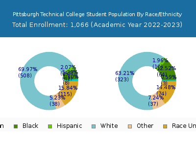 Pittsburgh Technical College 2023 Student Population by Gender and Race chart