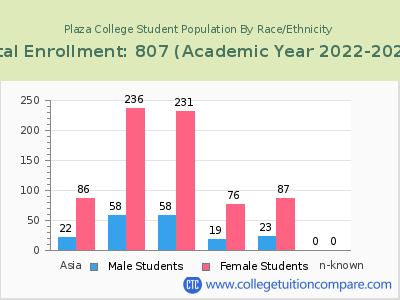 Plaza College 2023 Student Population by Gender and Race chart