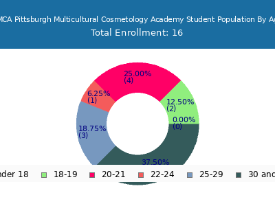 PMCA Pittsburgh Multicultural Cosmetology Academy 2024 Student Population Age Diversity Pie chart