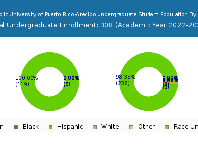 Pontifical Catholic University of Puerto Rico-Arecibo 2023 Undergraduate Enrollment by Gender and Race chart