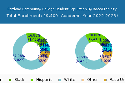 Portland Community College 2023 Student Population by Gender and Race chart