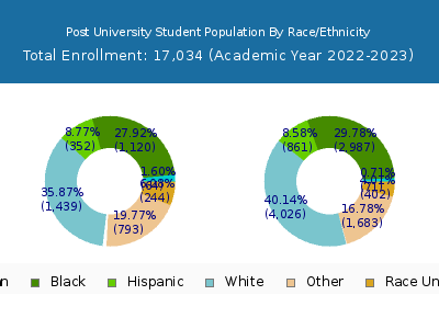 Post University 2023 Student Population by Gender and Race chart