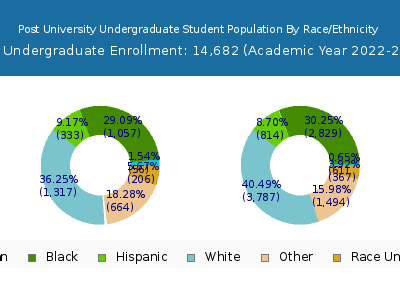 Post University 2023 Undergraduate Enrollment by Gender and Race chart