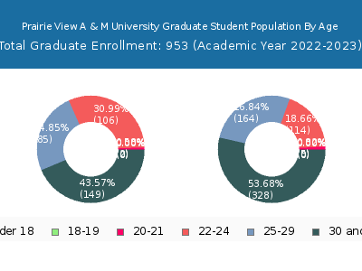 Prairie View A & M University 2023 Graduate Enrollment Age Diversity Pie chart