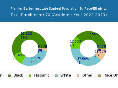 Premier Barber Institute 2023 Student Population by Gender and Race chart