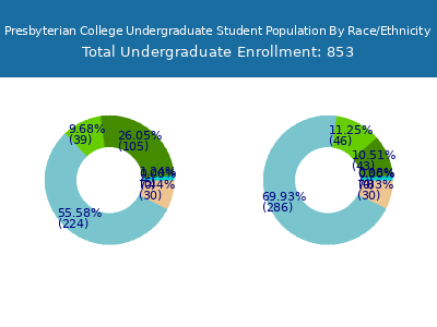 Presbyterian College 2025 Undergraduate Enrollment by Gender and Race chart