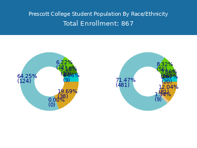 Prescott College 2025 Student Population by Gender and Race chart