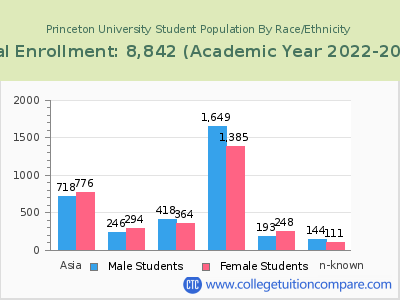 Princeton University 2023 Student Population by Gender and Race chart