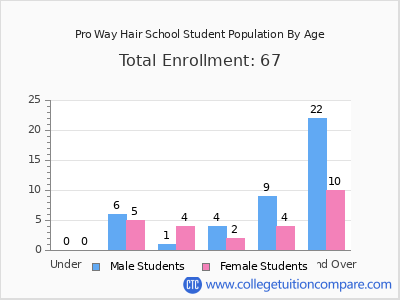 Pro Way Hair School 2025 Student Population by Age chart