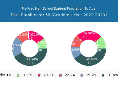 Pro Way Hair School 2023 Student Population Age Diversity Pie chart
