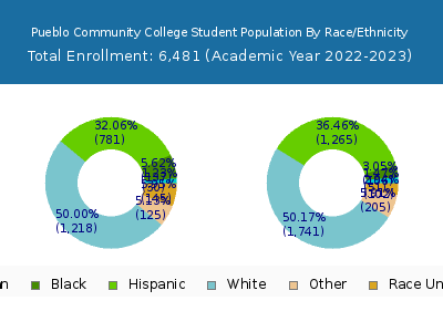 Pueblo Community College 2023 Student Population by Gender and Race chart