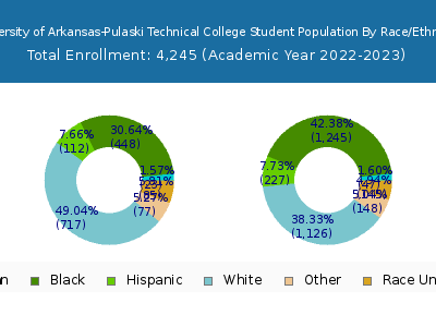 University of Arkansas-Pulaski Technical College 2023 Student Population by Gender and Race chart