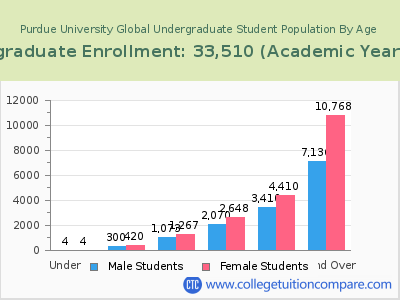 Purdue University Global 2023 Undergraduate Enrollment by Age chart