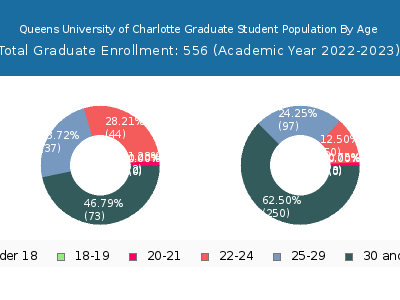 Queens University of Charlotte 2023 Graduate Enrollment Age Diversity Pie chart