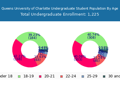 Queens University of Charlotte 2025 Undergraduate Enrollment Age Diversity Pie chart