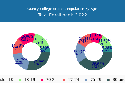 Quincy College 2025 Student Population Age Diversity Pie chart