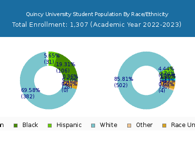 Quincy University 2023 Student Population by Gender and Race chart