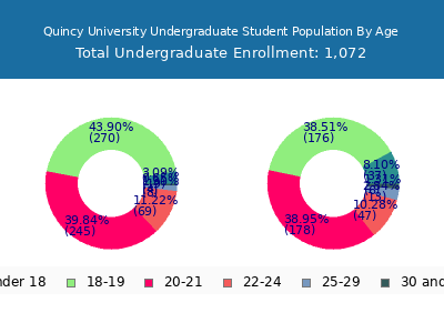 Quincy University 2025 Undergraduate Enrollment Age Diversity Pie chart