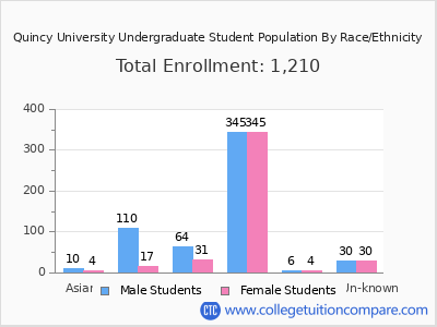 Quincy University 2025 Undergraduate Enrollment by Gender and Race chart