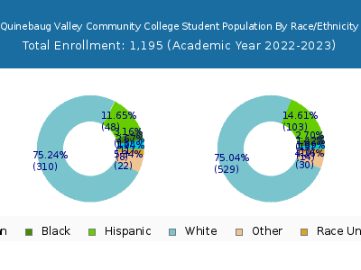 Quinebaug Valley Community College 2023 Student Population by Gender and Race chart
