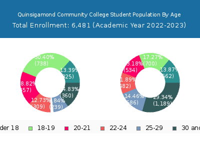 Quinsigamond Community College 2023 Student Population Age Diversity Pie chart